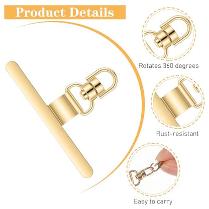 4 Pack 360° Rotating Phone Lanyard Tab, Thin 0.2mm Adhesive Free Phone Tether Patch Universal Metal Lanyards Holder(Gold)