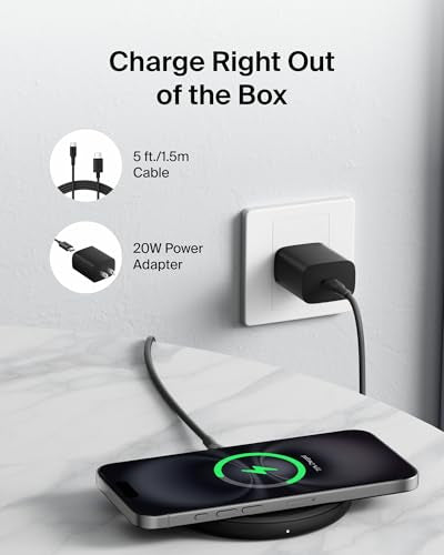 Belkin 15W Wireless Charging Pad, Qi Charger with Power Adapter - color: Black