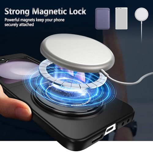 Magnetic Case for Samsung Galaxy Z Flip 6, [Compatible with MagSafe] Military Grade Shockproof Slim fit Samsung Z Flip 6 Phone Case with Magnetic Ring Kickstand, Black - color: Black, size: Samsung Galaxy Z Flip 6