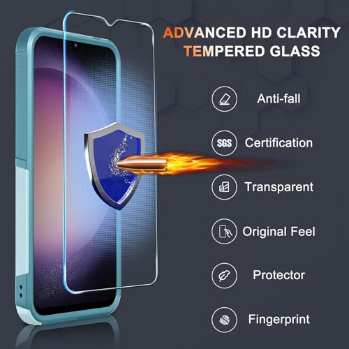 Case for Samsung Galaxy A15 5G, Full Body Heavy Duty Rugged Shockproof Protective Phone Cover with Lanyard Strap, Tempered Glass Screen Protector and Camera Lens Cover, Mint Green | Rugged Shockproof Protective Phone Case with Lanyard Strap,Tempered Glass