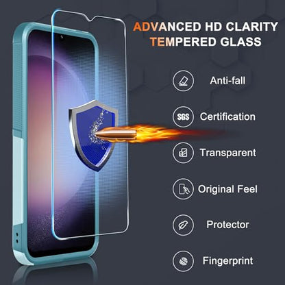 Case for Samsung Galaxy A15 5G, Full Body Heavy Duty Rugged Shockproof Protective Phone Cover with Lanyard Strap, Tempered Glass Screen Protector and Camera Lens Cover, Mint Green | Rugged Shockproof Protective Phone Case with Lanyard Strap,Tempered Glass