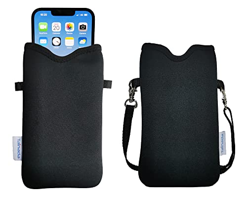 Tainada Neoprene Neck Cell Phone Sleeve Pouch w/Crossbody Strap (Black) | For Men/Women; lightweight cellphone pouch case; Compatible with iPhone 17/16 Pro Max, 16e, 16/15 Plus; Samsung S26/S25, A57 - color: Black