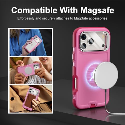 Follaroma Magnetic for iPhone 17 Pro Case with Camera Stand, Pink, 6.3" | Built-in Glass Camera Cover,Compatible with MagSafe,Heavy Duty Shockproof Protective,Military-Grade Anti-DropDual Layer Cover - color: Pink, size: iPhone 17 Pro 6.3''
