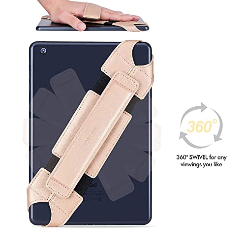 Universal Tablet Hand Strap Holder, Joylink 360 Degrees Swivel Leather Handle Grip with Elastic Belt, Secure & Portable for 7.9" Tablets (Samsung Asus Acer Google Kindle iPad Mini), Gold - color: Gold