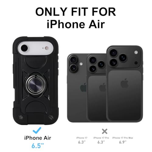 MARKILL Compatible with iPhone Air Case 6.5 Inch 2025 with 360 Degree Rotate Ring Stand, Military Grade Drop Protection Full Body Rugged Protective Case Kids Black - color: Black, size: iPhone Air 6.5"