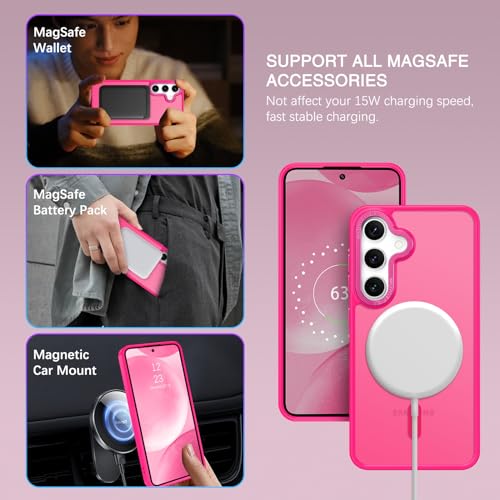 BENTOBEN Magnetic for Samsung Galaxy S24 Plus Case [Compatible with Magsafe] Translucent Matte Slim Fit Shockproof Anti-Yellow Women Men Protective Phone Cases Cover for Galaxy S24 Plus 6.7", Hot Pink - color: Hot Pink