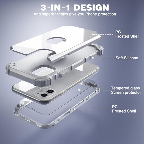 IDweel for iPhone 11 Case with Screen Protector(Tempered Glass), Hybrid 3 in 1 Shockproof Slim Fit Heavy Duty Protection Hard PC Cover Soft Silicone Bumper Full Body Case,Glitter Grey - color: Glitter Grey