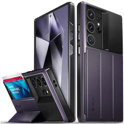 VENA vCommute for Samsung Galaxy S24 Ultra Wallet Case, Purple | Military-Grade Drop Protection, Premium Leather Magnetic Flap Cover, Hidden Card Holder, RFID Blocking, Multi-Angle Kickstand - color: Purple, size: S24 Ultra