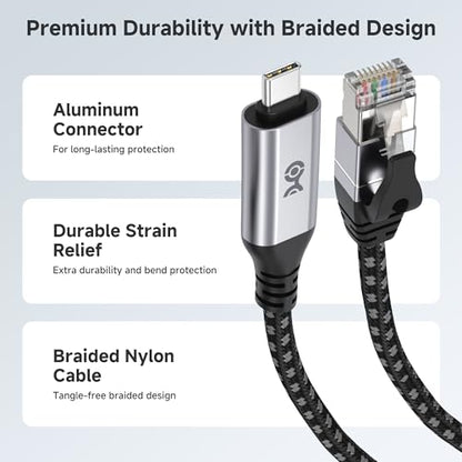 Cable Matters Plug & Play Braided USB C to Ethernet Cable, 6ft - size: 6 Feet