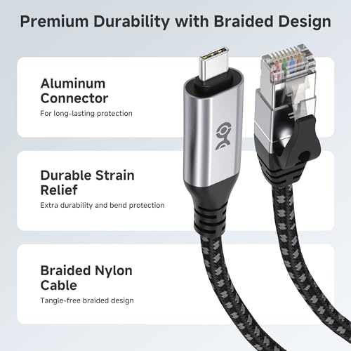 Cable Matters Plug & Play Braided USB C to Ethernet Cable, 3ft - size: 3 Feet