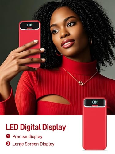 Nusyddy Portable Charger 20000mAh Fast Charging w/Built-in Wall Plug Red - color: Crimson