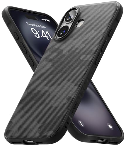 Ringke Onyx for iPhone 16 Case, [Feels Good in The Hand] Oil & Dirt Resistant, Individual Lens Covers for Cameras, Non-Slip Enhanced Grip Lightweight Cover - Camo Black - color: Camo Black, size: iPhone 16