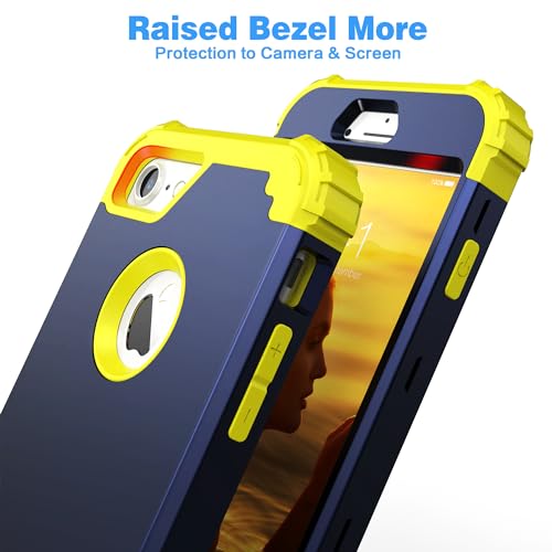 IDweel for iPhone 8 Case & for iPhone 7 Case with Screen Protector,3 in 1 Shockproof Hybrid Heavy Duty Hard PC Cover Soft Silicone Sturdy Bumper Full Body Sturdy Case, Navy Blue/Yellow - color: Navy Blue/Yellow