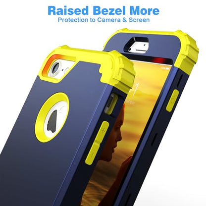 IDweel for iPhone 8 Case & for iPhone 7 Case with Screen Protector,3 in 1 Shockproof Hybrid Heavy Duty Hard PC Cover Soft Silicone Sturdy Bumper Full Body Sturdy Case, Navy Blue/Yellow - color: Navy Blue/Yellow