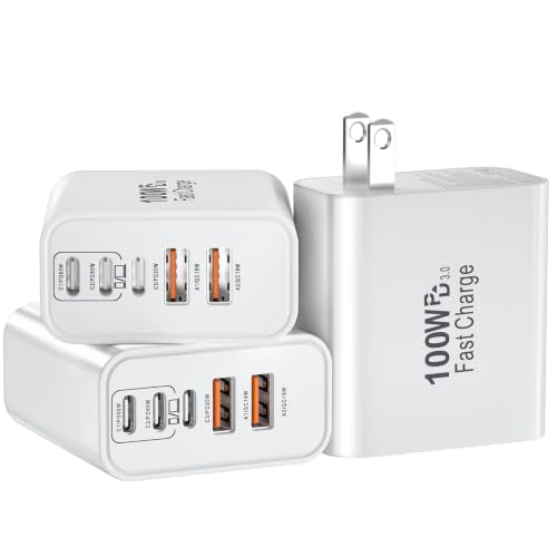 USB C Super Fast Charger Block, 100W USBC Charging Block Wall Plug Adapter - color: White-3Pack