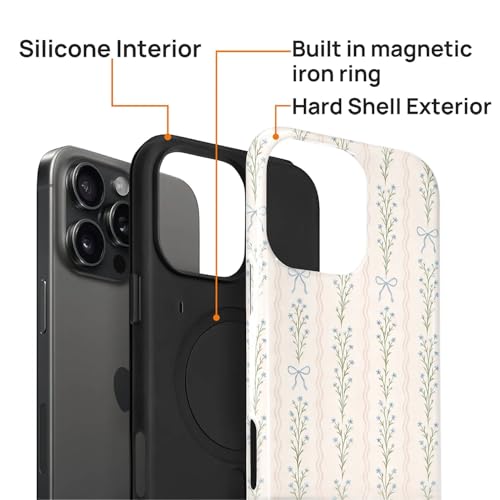 Magnetic for iPhone 16 Pro Max Case,[Compatible with Magsafe] Dual Layer Protective Heavy Duty Shockproof Rugged Drop Protection Bumper Hybrid Case - Blue Bow Stripes - color: Blue Bow Stripes, size: iPhone 16 Pro Max