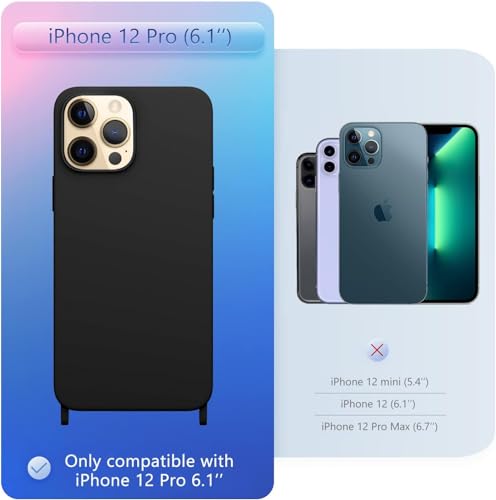 Compatible with iPhone 12 Pro Case with Lanyard Crossbody iPhone Case with Strap Adjustable Shockproof Drop Protection Silicone Phone Cover for iPhone 12 Pro 6.1’’ Black - color: Black, size: iPhone 12 Pro
