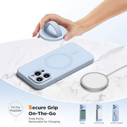 Upgraded Magnetic Phone Grip, Liquid Silicone Soft and Portable, Removable Finger Loop Ring Grip Holder for iPhone, Strong Magnetic Attraction, Compatible with MagSafe Phone Case, Baby Blue - color: Baby Blue