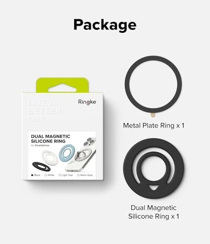 Ringke Dual Magnetic Silicone Ring [Compatible with MagSafe] Phone Grip, Dual-Sided Powerful Magnet, Lightweight (0.04 lb) & Super Slim (0.13 in) Soft Holder for iPhone, Galaxy, Pixel - Black - color: Black