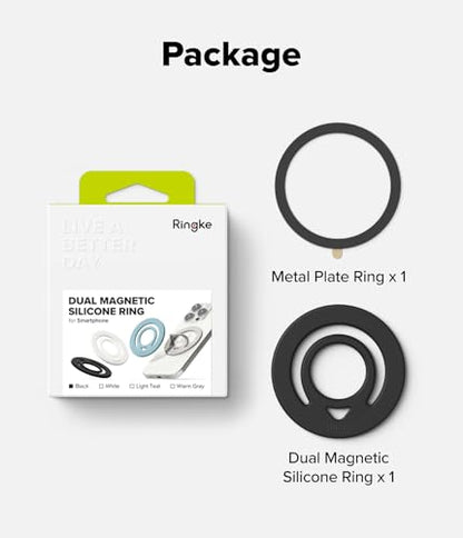 Ringke Dual Magnetic Silicone Ring [Compatible with MagSafe] Phone Grip, Dual-Sided Powerful Magnet, Lightweight (0.04 lb) & Super Slim (0.13 in) Soft Holder for iPhone, Galaxy, Pixel - Black - color: Black
