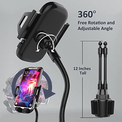 Dual Phone Holder for Car Cup Holder – Long Flexible Neck, 360° Rotatable Car Phone Mount - Adjustable Cell Cup Holder, Universal Size Fits 2 iPhone, Samsung, GPS and More (Cradle) - style: Cradle Holders