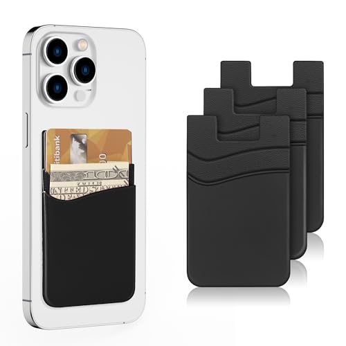 SHANSHUI Phone Card Holder, Silicone Phone Wallet Stick on Credit Card Holder Pocket for Almost All Smartphones (Black/3pcs) - color: Blackx3
