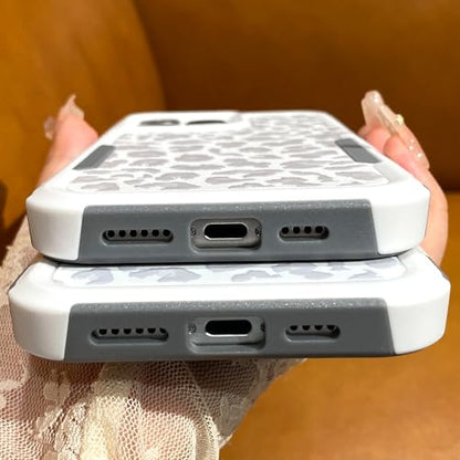 Cute White Leopard Light Gray Cheetah Case for iPhone 16 Plus | Heavy Duty Tough Rugged Full body Protection Shockproof Protective Phone Case for Women Girls - color: iPhone 16 Plus