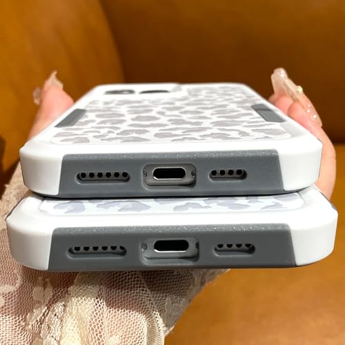 Cute Case for iPhone 17, White Leopard Light Gray Cheetah | Heavy Duty Tough Rugged Full body Protection Shockproof Protective Phone Case for Women Girls - color: iPhone 17