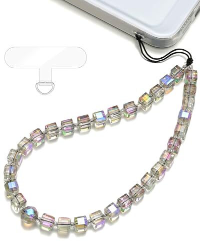Crystal & Pearl Phone Charm Wrist Strap, Beaded Lanyard Wristlet Chain, Hands-Free Bracelet Strap for Phone Cases - color: Cube-purple