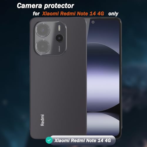 1 Pack Camera Lens Frame for Xiaomi Redmi Note 14 4G, 9H Glass Screen Protector Anti-Scratch, Tempered Glass Metal Individual Camera Cover Accessories for Xiaomi Redmi Note 14 4G, Black - size: for Redmi Note 14 4G