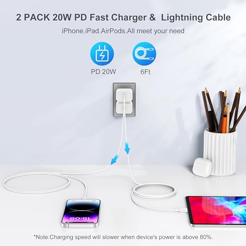 iPhone Charger Fast Charging Original [Apple MFi Certified] 2 Pack Type C Wall Charger Block with 2 Pack 6FT Long USB C to Lightning Cable for iPhone 14/13/12/12 Pro Max/11/Xs Max/XR/X/AirPods Pro