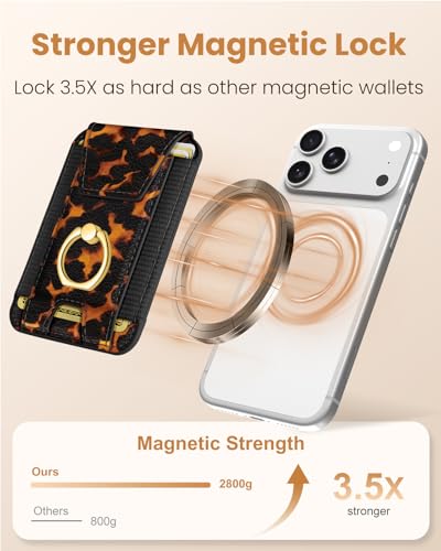 Shorogyt Compatible with Magsafe Wallet with Ring Grip Magnetic Card Holder - Cute Phone Wallets with Stand for iPhone 17/16/15/14/13/12 Series for Women Girls Brown Leopard Design, Fit 7 Cards - color: Brown Leopard