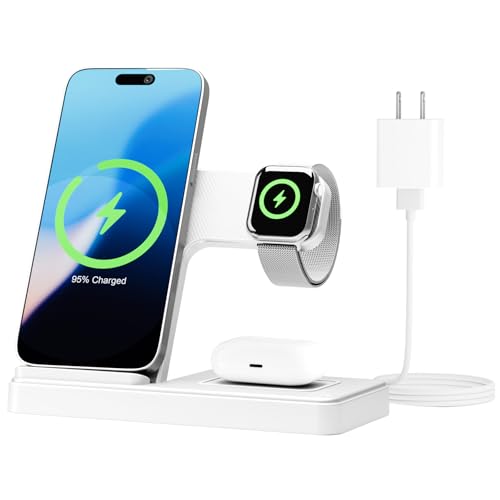 Wireless Charging Station for Apple Devices, 3 in 1 Foldable Charger Stand - color: White 1