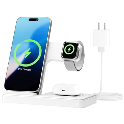 Wireless Charging Station for Apple Devices, 3 in 1 Foldable Charger Stand - color: White 1