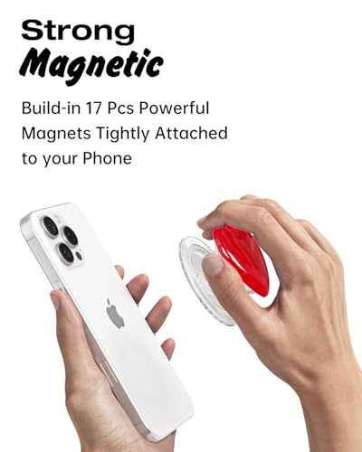 Svanove Heart Magnetic Phone Grip Compatible with Magsafe Phone Grip Holder, Cute Collapsible Glass Grips Stand Kickstand for iPhone Samsung, 3D Crystal Pretty Bling Glitter Love Mag Safe Holder, Red - color: Red, style: Magnetic