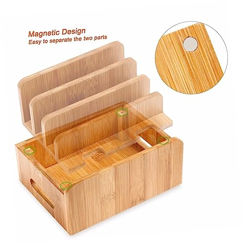 KALLORY Wooden Phone Bracket with Multi Grid Storage Tabletop Organizer