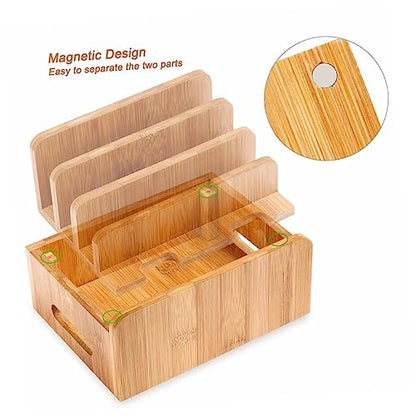 KALLORY Wooden Phone Bracket with Multi Grid Storage Tabletop Organizer