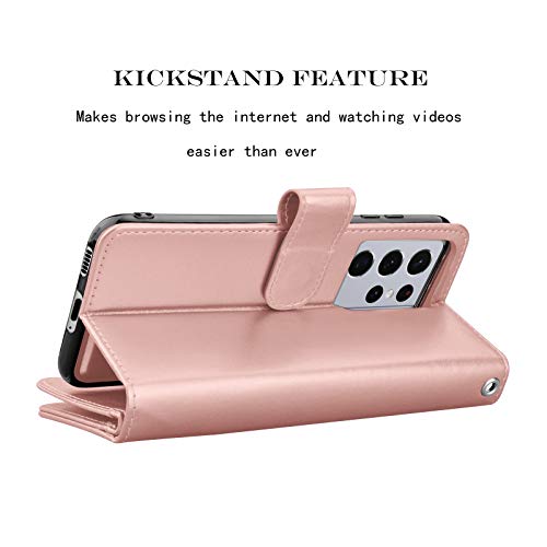 Njjex Wallet Case for Samsung Galaxy S21 5G, For Galaxy S21 Case, [9 Card Slots] PU Leather ID Credit Holder Folio Flip [Detachable] Kickstand Magnetic Phone Cover & Lanyard for Samsung S21 [RoseGold] - color: Rose Gold