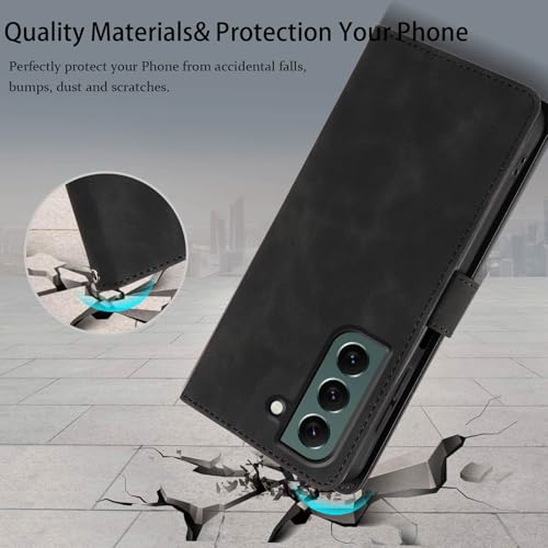 Wallet Case for Galaxy S22, RFID Blocking, 4 Card Slots, Black | For Samsung Galaxy S22 6.1 inch, PU Leather Flip Cover, Protective TPU Shell, Magnetic Closure, Stand, Wrist Strap - color: Black