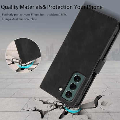 Wallet Case for Galaxy S22, RFID Blocking, 4 Card Slots, Black | For Samsung Galaxy S22 6.1 inch, PU Leather Flip Cover, Protective TPU Shell, Magnetic Closure, Stand, Wrist Strap - color: Black