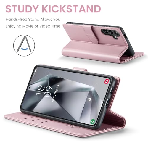 FLIPALM Wallet Case for Samsung Galaxy S25 Plus/S25+, Pink | Card Holder, RFID Blocking, PU Leather Folio Flip, Kickstand, Protective Shockproof Cover - color: Pink