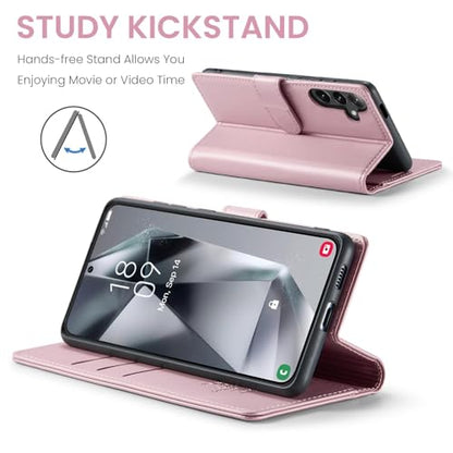FLIPALM Wallet Case for Samsung Galaxy S25 Plus/S25+, Pink | Card Holder, RFID Blocking, PU Leather Folio Flip, Kickstand, Protective Shockproof Cover - color: Pink