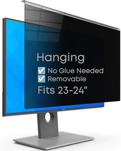 Hanging Privacy Screen Protector for Monitor (Fits 23-24 Inch Frameless), 30°+ Full Privacy & 95% Light Blocking, Instant Setup, 87% Blue Light & 97% UV Block, Office Data Security & Eye Protection - size: 24"-16:9 (21.54"L x 12.60"W)