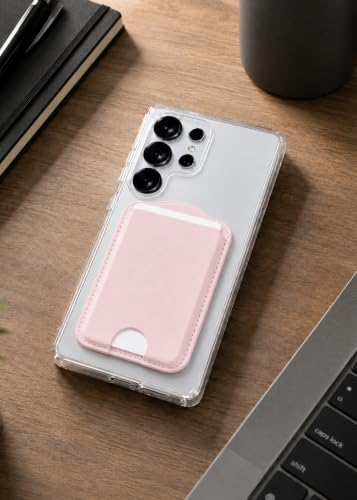 ENCASED Magnetic Wallet for Samsung Phones (Compatible with MagSafe) Premium PU leather Slim Card Holder Designed for Galaxy S25, S25 Plus, S25 Ultra (Pink) - color: Pink