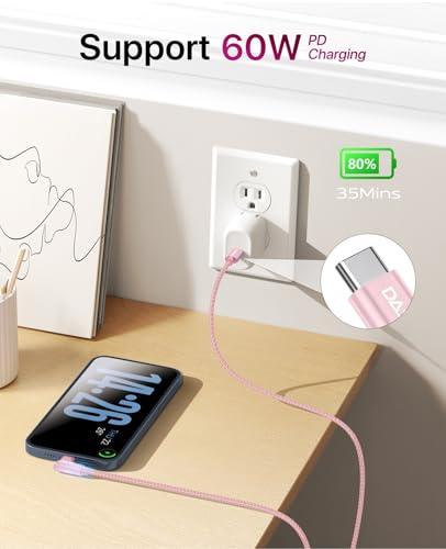 USB C to USB C Cable 2Pack 10FT 90 Degree, 60W PD Fast Charging Right Angle - color: Pink, size: 6FT, style: USB C to USB C