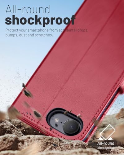 OCASE for iPhone 17e/iPhone 16e Wallet Case, Card Holder, Red | RFID Blocking, Kickstand, Magnetic Closure, PU Leather Flip Folio, Shockproof TPU Shell, Protective Phone Cover (6.1") - color: Red