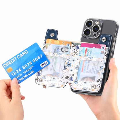 Stick on Wallet for Phone Case, Credit Adhesive Card Holder for Back of Phone Cases Flip Leather Zipper Flower Wallet Sleeve Compatible with iPhone, Samsung Galaxy Most Smartphones Blue - color: Flower Blue