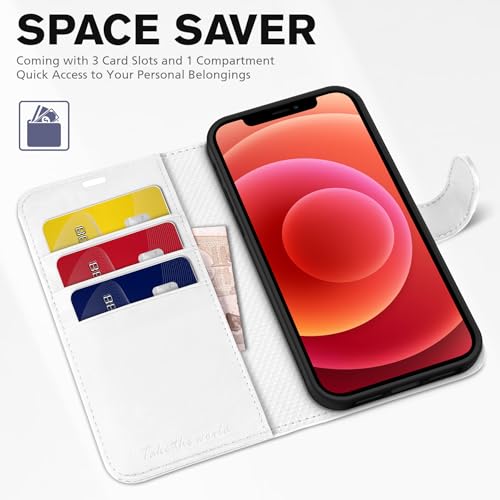 TUCCH Wallet Case for iPhone 12 Pro/iPhone 12 (6.1"), 3 Card Slots, White | RFID Blocking, Viewing Stand, Shockproof TPU Shell, PU Leather, Magnetic Closure, Protective Folio Flip Cover - color: White