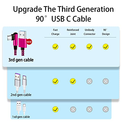 Teeind USB C Angle Cord: [90 Degree/6ft/4Pack] Nylon USB C Cable Compatible with Samsung Galaxy S10/S10e/9/Note 10, Charger Cable-[Blue/Black/Magenta/Purple] - size: 6 feet