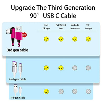 Teeind USB C Angle Cord: [90 Degree/6ft/4Pack] Nylon USB C Cable Compatible with Samsung Galaxy S10/S10e/9/Note 10, Charger Cable-[Blue/Black/Magenta/Purple] (Pack of 2) - size: 6 feet (Pack of 2)